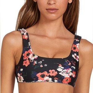 Volcom BLACK Leaf It Be Scoop Reversible Bikini Swim Top Juniors Medium